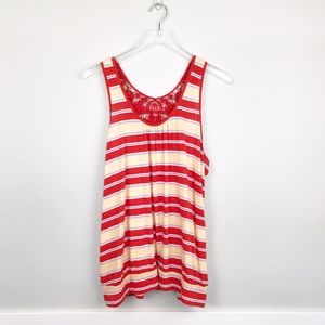 NEW Elle Striped Tank Top w/ Crochet Detail Red
